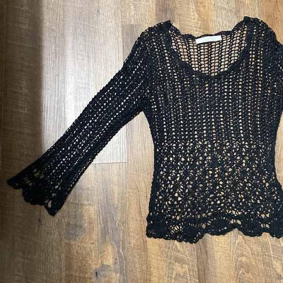 BETTE PAIGE DAISY CROCHET OPEN KNIT BELL SLEEVES WITCHY COVER UP WHIMSICAL VNTG - Picture 8 of 11